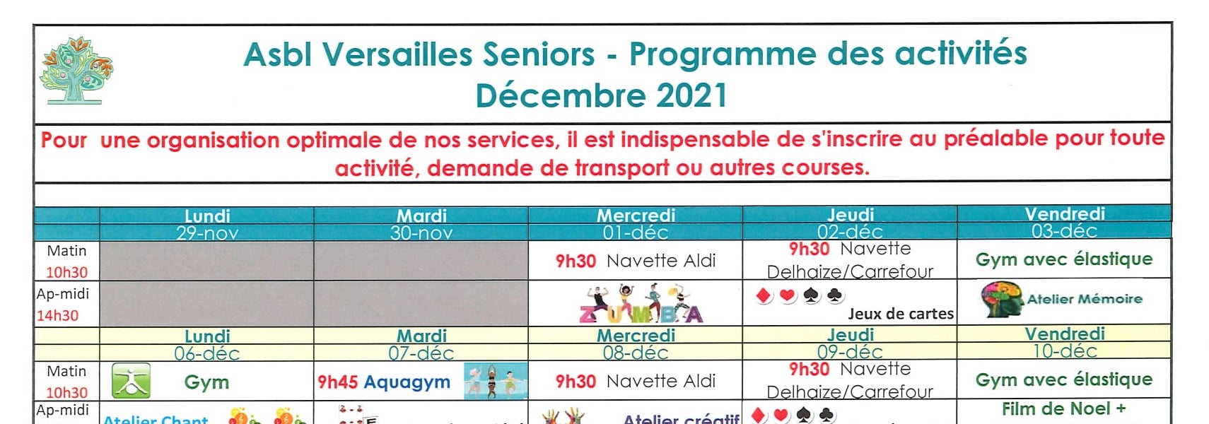 Versailles Seniors, programme de décembre