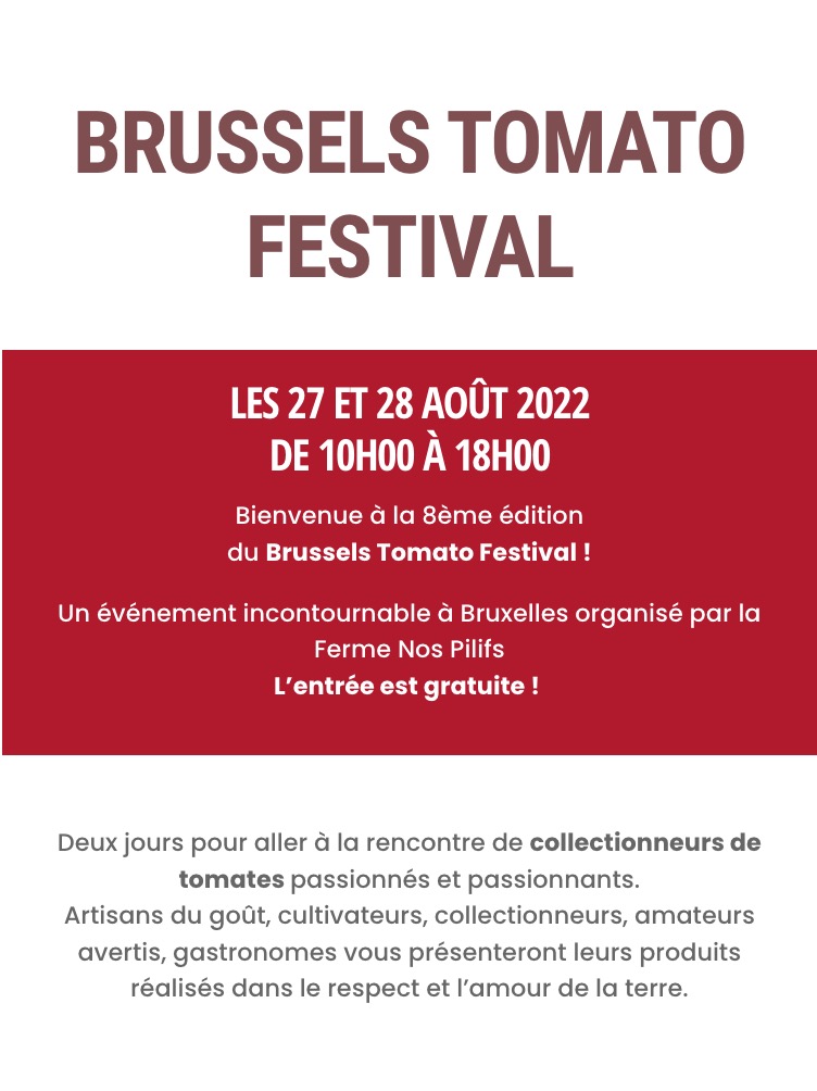 Les 27 et 28/08, Brussels Tomato Festival aux Pilifs – Quartier  Neder-Over-Heembeek