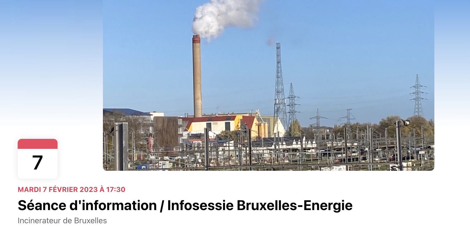 Le 7/02 à 17:30 Séance d’information / Infosessie Bruxelles-Energie