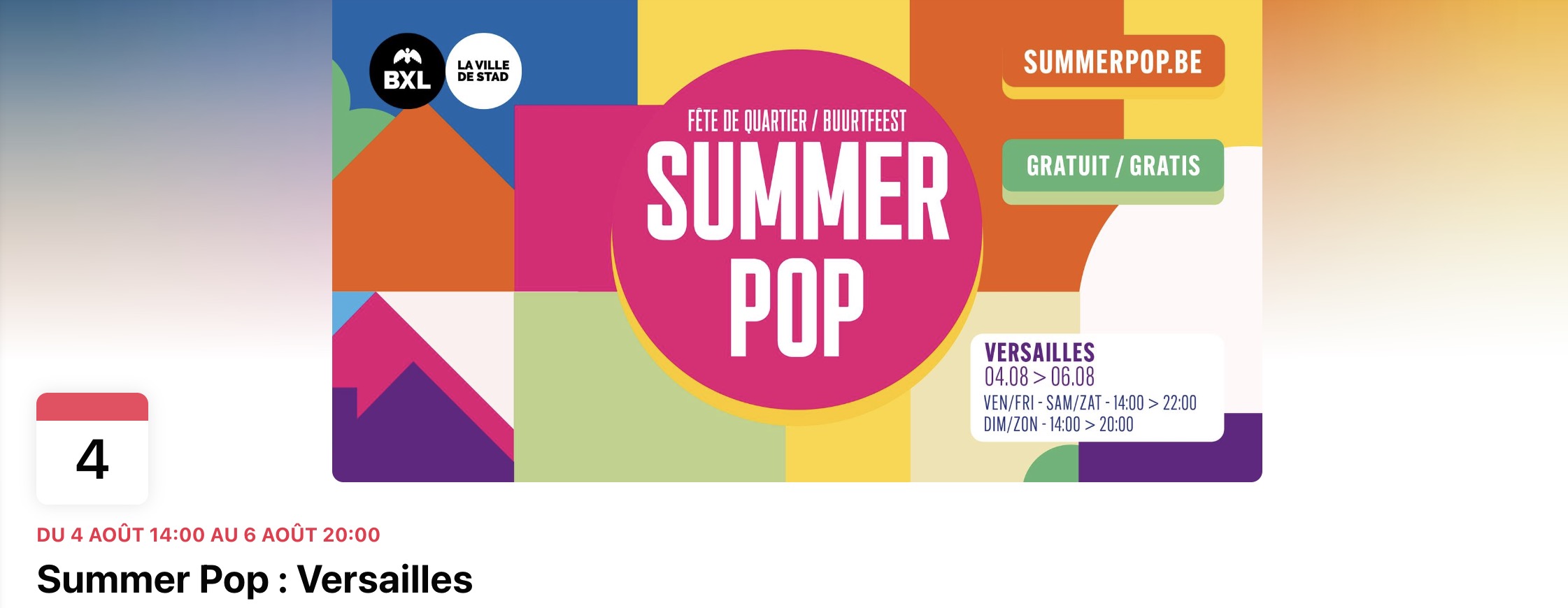 Du 4 au 6/08, Summer Pop revient à Versailles !