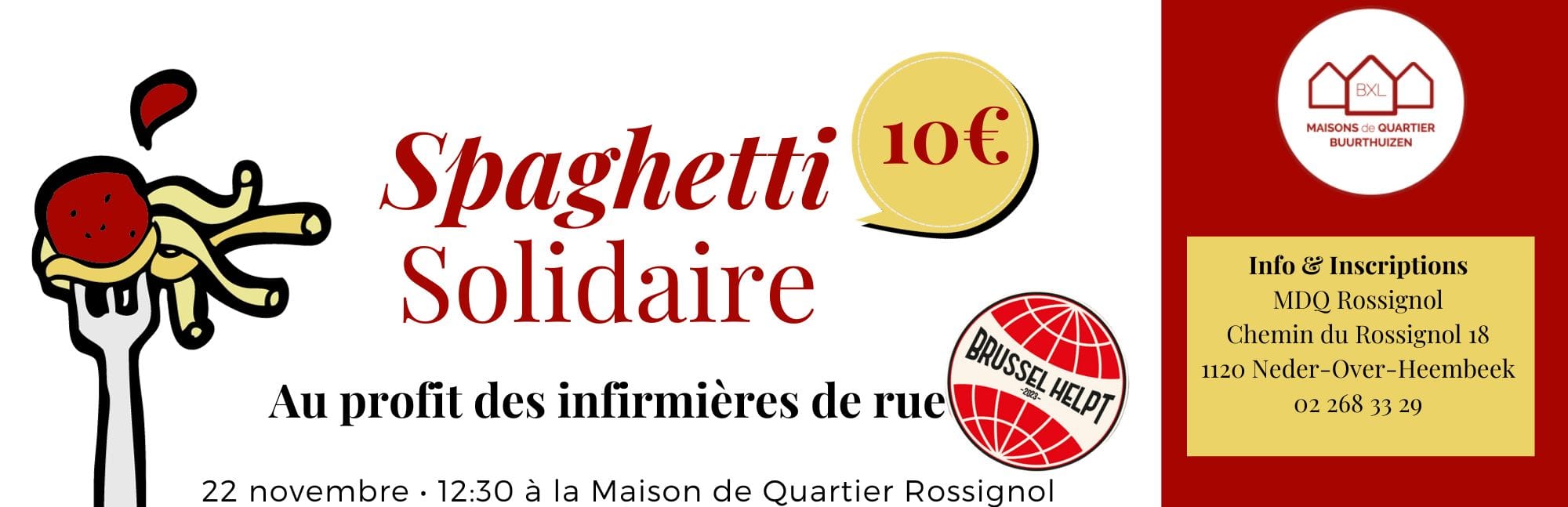 Le mercredi 22/11 à 12h au Rossignol… Spaghetti solidaire