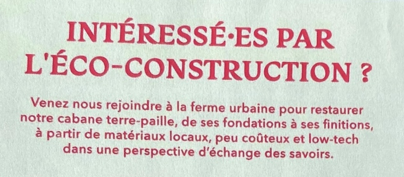 26/09, Éco-construction à la ferme urbaine