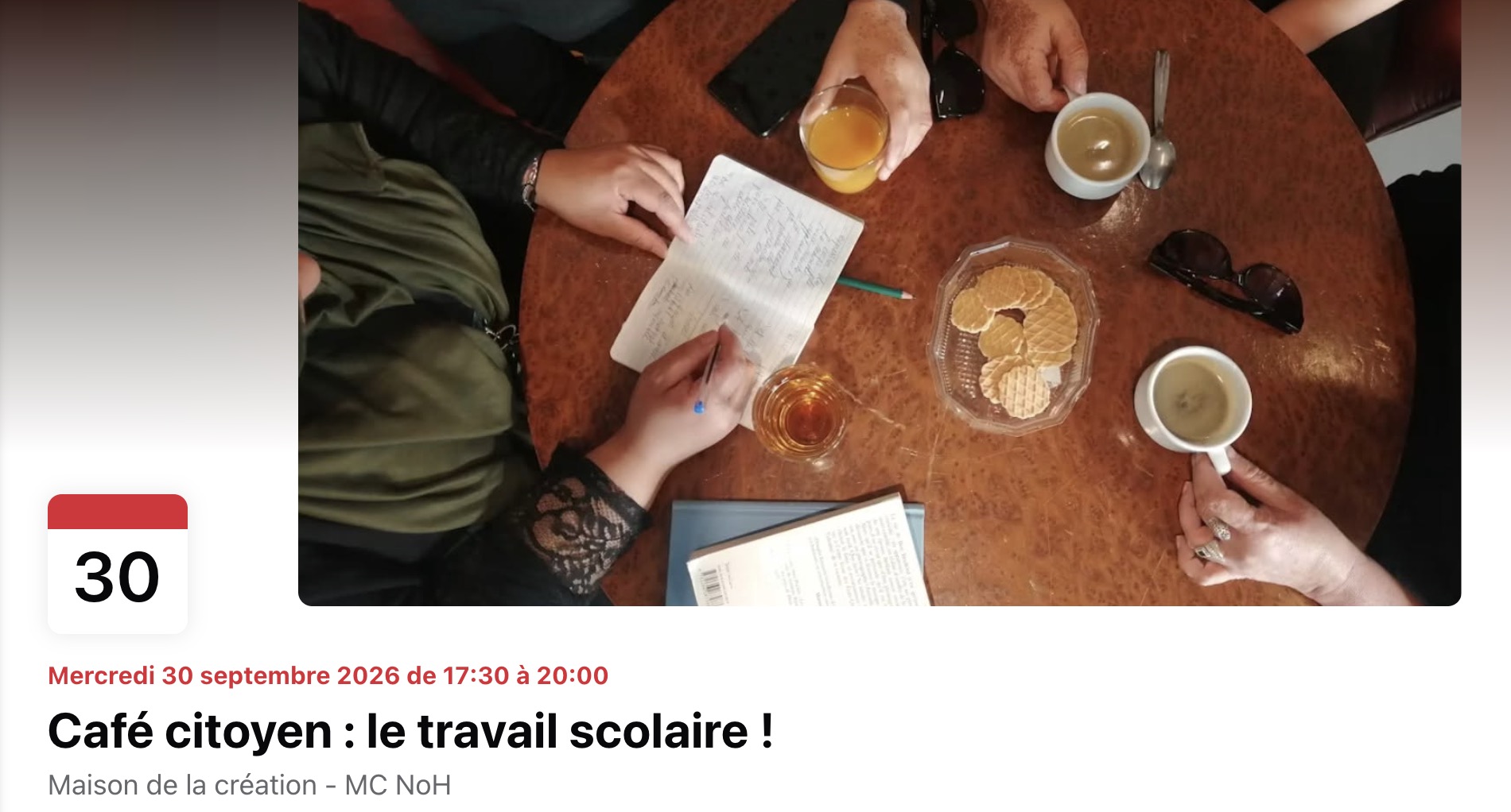 30/09, Café citoyen : le travail scolaire
